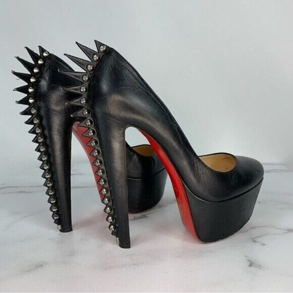 CHRISTIAN LOUBOUTIN Electropump Black Napa Leather Platform Spiked Red Sole Pump - Picture 10 of 16
